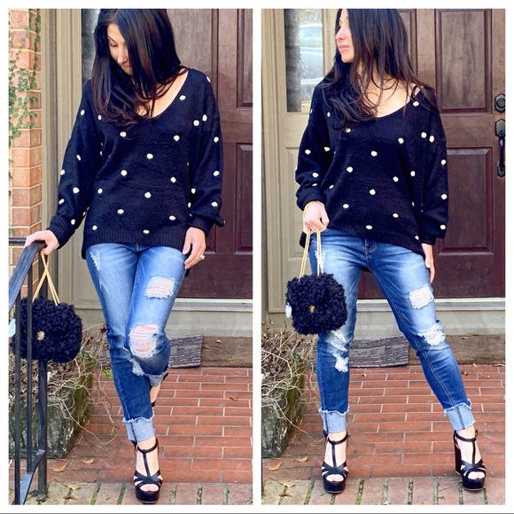 ✨LAST ✨PARIS✨Black polka dot light spring sweater - Picture 2 of 7